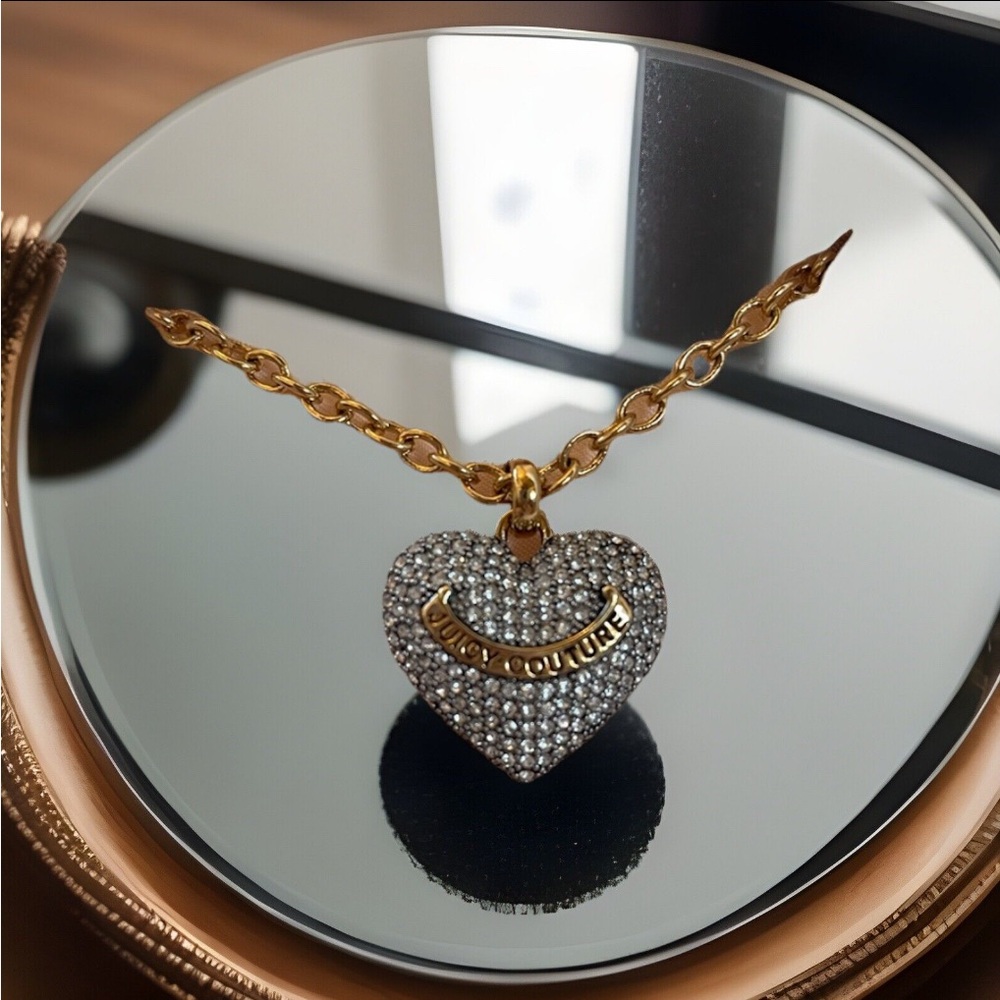 RARE Vintage Juicy Couture Pave Crystal Puffy Heart Long Necklace NWT